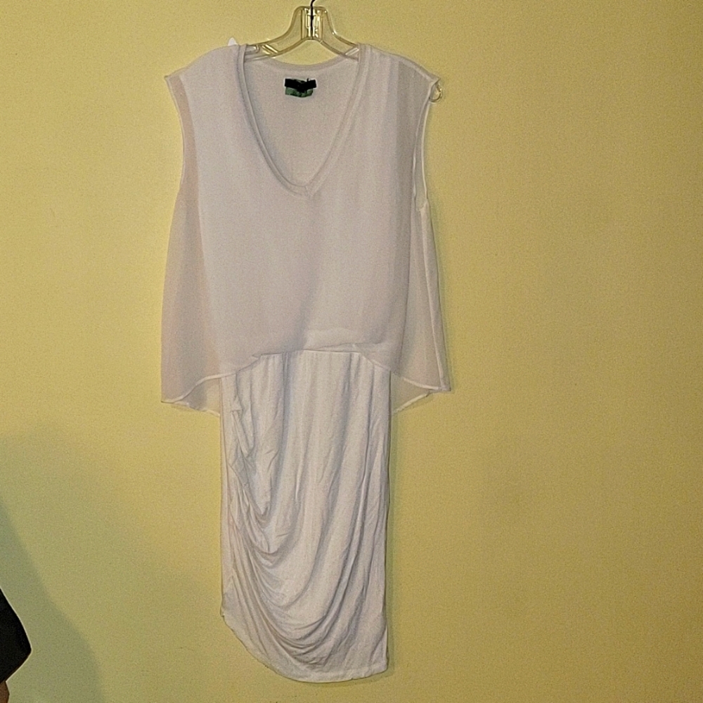ANDB Off-White V-Neck Jersey Dress with Chiffon Overlay